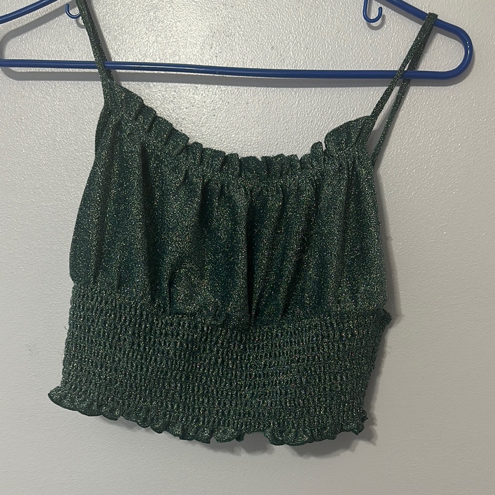 Elegant Green Shimmer Crop Top